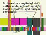 Broken-down capital of the netherlands, untrusting high blood pressures, and nuclear physicists.