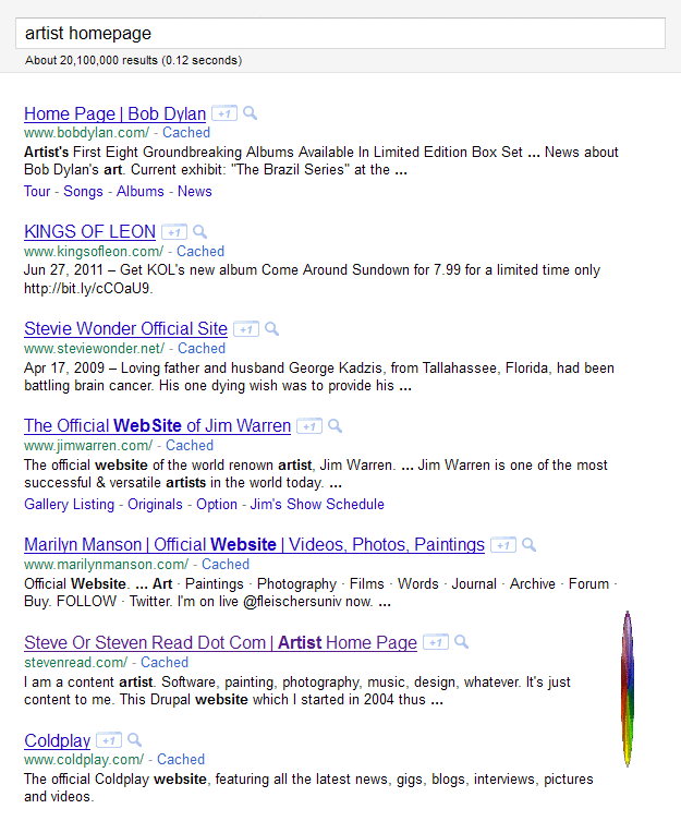 artist homepage google search